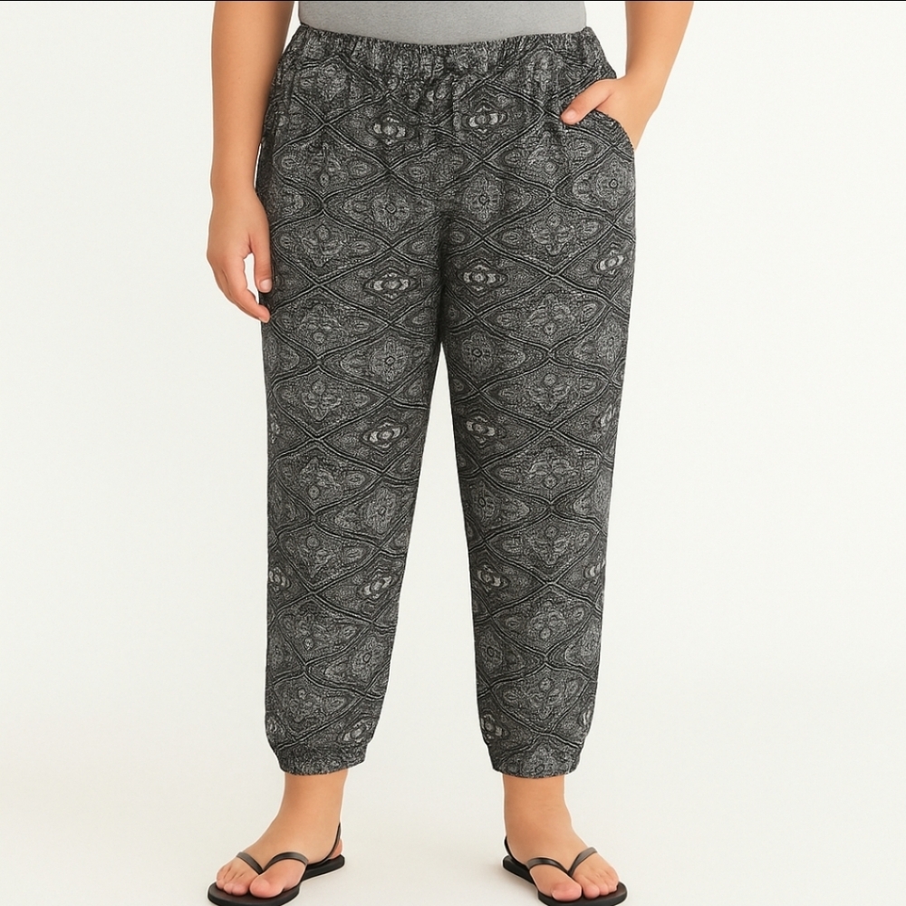 Freckles Black Geometric Indie Bohemian Tribal Wear Yoga Workout Pants Sz Lg